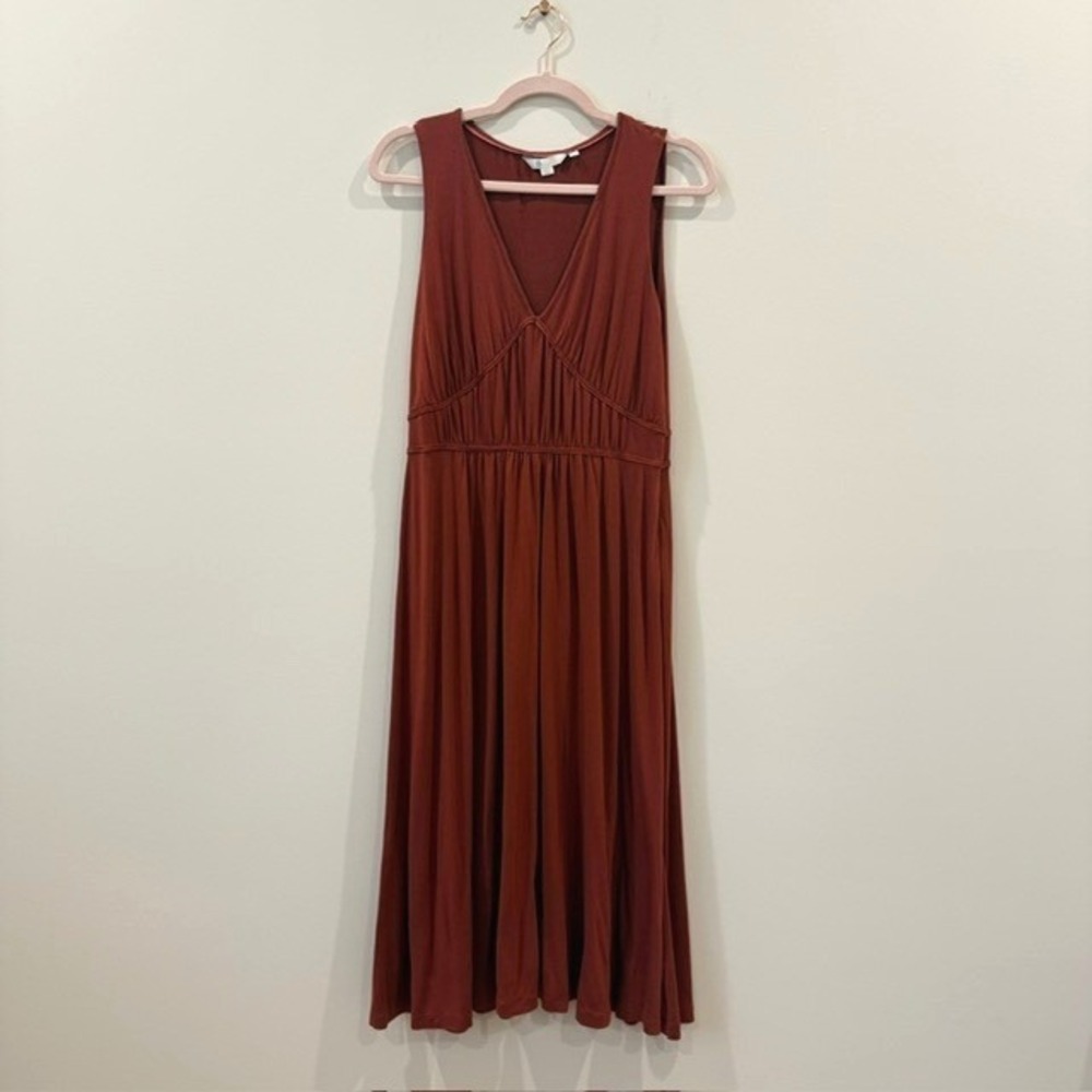 Boden Elina Jersey Ruched Midi Dress Rust Terracotta Empire Waist | Size US 6 - Picture 4 of 16